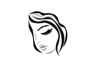 woman face. Eyes and lips long eyelashes. Vector eyes with long lashes winking. Silhouette of eye lashes and eyebrow closed, vector illustration