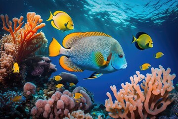 Naklejka na ściany i meble Fish in the coral reef region. Generative AI