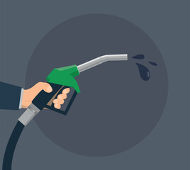 illustration vectorielle représentant une main tenant une pompe à essence. des gouttes de gasoil sortent du tuyau