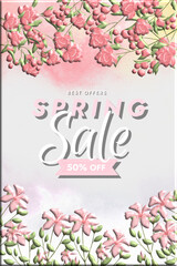 realistic spring sale horizontal banner with cherry blossom