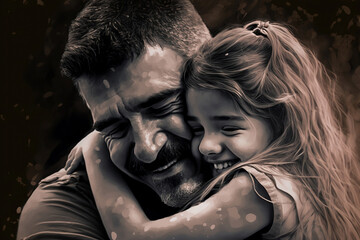 Father and daughter embracing each other, smiling, full of love, generative ai