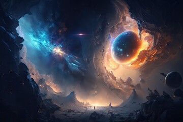Galaxies and the Milky Way Nebula in space. Generative AI