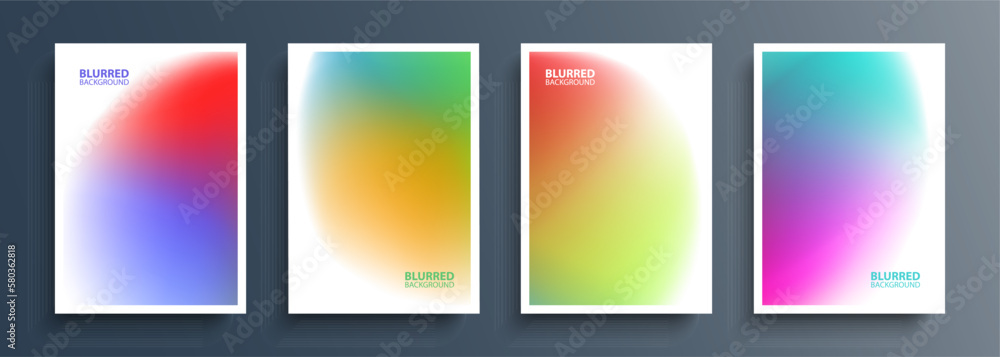 Aufkleber Set of blurred backgrounds with soft color gradients. Abstract graphic templates collection for brochure covers, posters and flyers. Vector illustration.