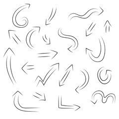 Set of vector hand drawn doodle arrows. For app, banner, print screen, card, typography design, for business plan and education.