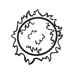 The sun is space by hand, for posters, stickers and any design. Isolated on a white background. Vector illustration with doodles.