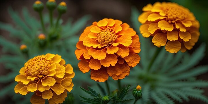 Tagetes flowers, also known as African marigolds, flourishing in the garden, Generative AI