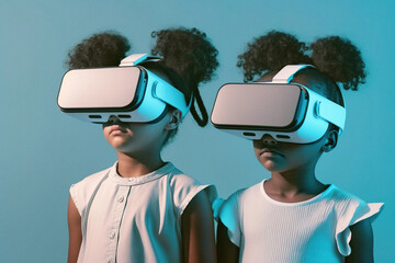 Generative AI image of ethnic kids in virtual reality headset