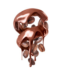 Melted chocolate in a swirling shape with coffee beans