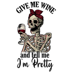 Funny Skeleton Wine Sublimation Design
