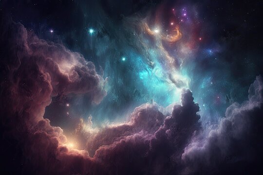 Cosmos background with nebula clouds and stars at night. Generative AI