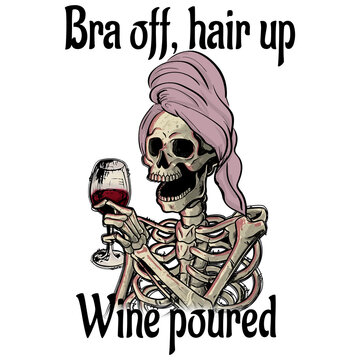 Funny Skeleton Wine Sublimation Design