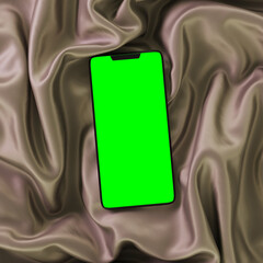 3d render of smartphone with different application icons on satin background