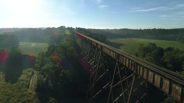 Aerial Clip of the Tulip Trestle Historic Railroad Bridge Indiana