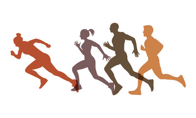 Fototapeta na wymiar Athletes are running a marathon. Silhouettes of men and women running. 