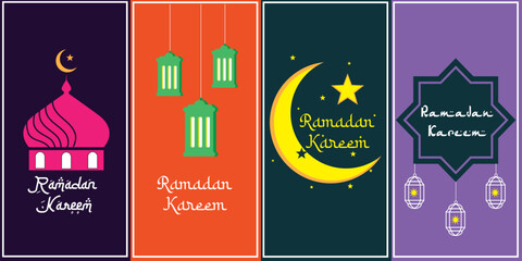 Poster Ramadan Kareem ,vector illustration, for greeting card or banner design , arabic islamic icon, camel , mosque, moon and stars, suitable  for background or wallpaper for ramadan