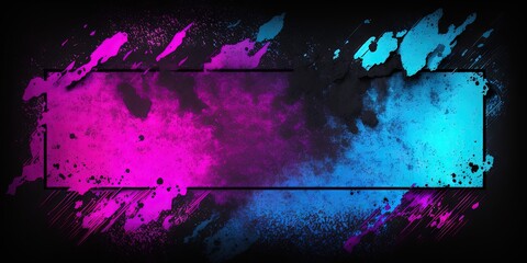 Spray-painted grungy design with neon pink and blue borders on a dark background, Generative AI