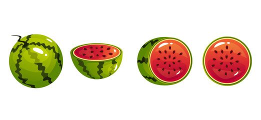 Watermelon slice eat steps stage bitten piece isolated set. Vector flat graphic design element concept illustration