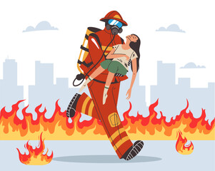 Firefighter team character fireman worker concept. Vector graphic design illustration element
