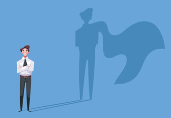 Superhero shadow people super hero leader with cape. Business people office workers characters concept. Vector graphic design illustration 