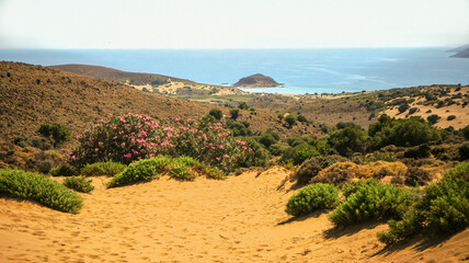 The sand dunes located in the desert of Gomati on Lemnos or Limnos greek island in the Aegean sea.