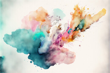 Watercolor abstract colorful splashes, paint stains, minimal style, white background. Ai Generative Illustration