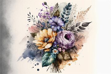 Colorful Watercolor Style Bouquet AI Illustration