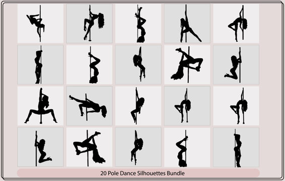 Pole dance women silhouettes,Pole dancer silhouettes,pole girl illustration dancer, Vector setsilhouette of girl and pole Dance,