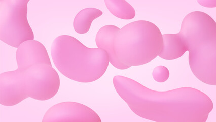 Abstract 3d shapes flow, liquid pink feminine blob and bubble. Creative party fluid banner. Modern floating pithy vector background graphic design