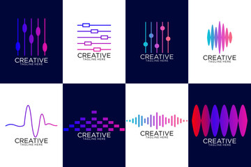 Multicolor collection sound audio wave object icon vector  flat design illustration