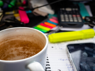Real life Working from Home Office - A typical working from home office desk, compact and ergonomic workstation, complete with a computer or laptop, a keyboard and mouse,  and storage for documents