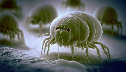 Microscopic photo house bed dust mite. Generation AI