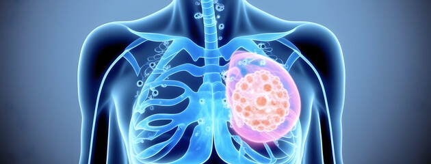 Xray of breast cancer. Diagnosis mammography oncology banner. Generation AI