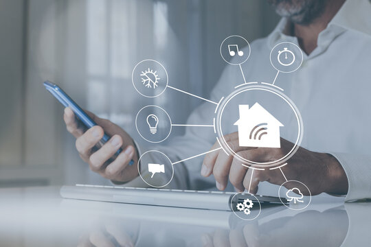 Home automation, AI concept. Smart device control interface. Wireless connection. Control interface. - Powered by Adobe