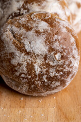 Powdered sugar gingerbread on the table