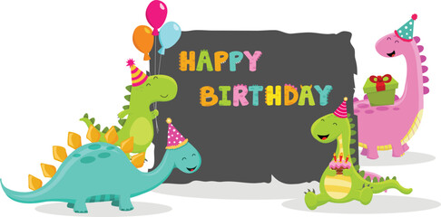 Cute Birthday Card With Dinosaurs