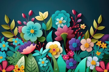 Background of spring with lovely, bright flowers. Can be used as a template for banners, wall murals, flyers, invitations, posters, brochures, and discount coupons. a based image. Generative AI