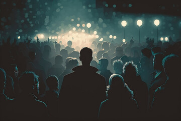 Fototapeta na wymiar Nighttime Crowd, Crowd At Night Background, Generative Ai