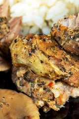 Boiled white rice with other food products