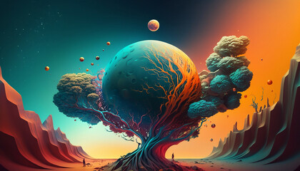 Surrealist Dreams: An Abstract Desktop Wallpaper with Bold Colors and Whimsical Patterns