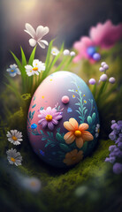 Colorful Easter Egg Hunt with Spring Flowers and Pastel Colors