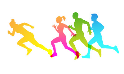 Plakat Silhouettes of people running a marathon. Gradient.