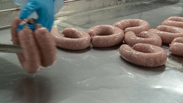 Production of Braunschweig sausage at the meat processing plant