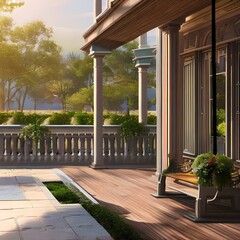 A front porch with a swing and a view of the street 2_SwinIRGenerative AI