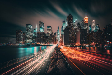 Fototapeta na wymiar Big city at night, AI generated