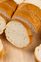 Sliced soft French bread made of wheat flour