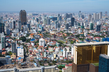 Vue aériennes et panorama de Phnom Penh, Cambodge - obrazy, fototapety, plakaty