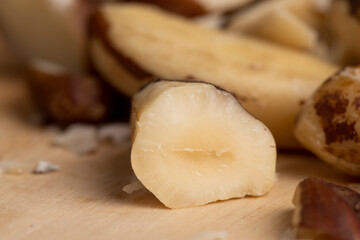 Brazil nuts peeled from the shell on the table