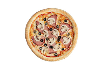 Classic Capricciosa Pizza with Fresh Ingredients, Delicious Capricciosa Pizza with Mozzarella Cheese, Savory Capricciosa Pizza with Ham and Mushrooms,