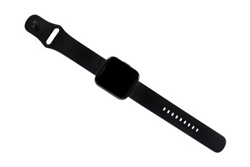 Smart watch isolated on white background. Black smartwatch with open strap wrist isolated