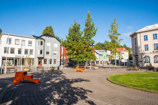 The main square of town of Akureyri in North Iceland